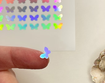 Tiny Rainbow Holographic Butterfly Stickers, Vinyl 7mm Butterfly Stickers, Holographic Stickers