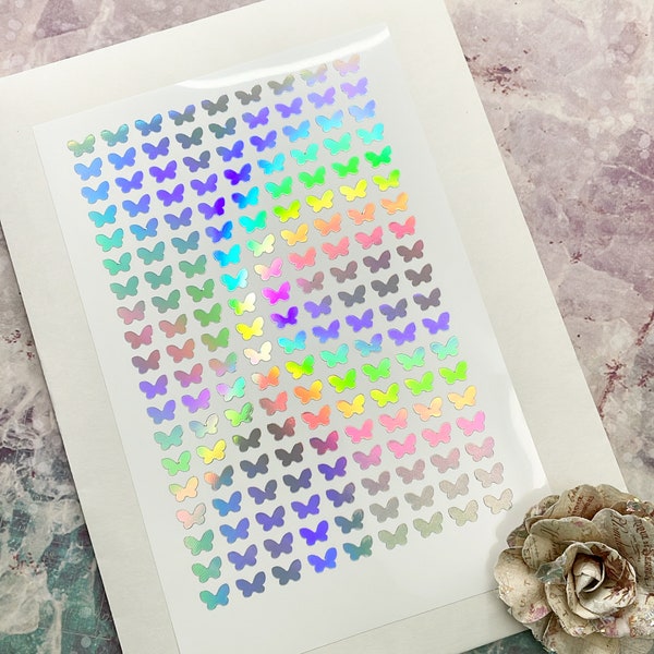 Tiny Rainbow Holographic Butterfly Stickers, Vinyl 7mm Butterfly Stickers, Holographic Stickers