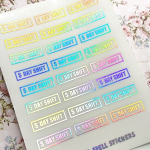 DAY SHIFT Stickers 30x10mm Schedule Stickers for Planners, Bullet Journals or Stickers For Calendars