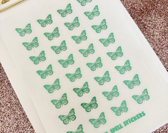 Green Foil Butterfly Stickers, Planner Stickers, Spring Stickers, Seasonal Stickers for Calendars and Vintage Planners