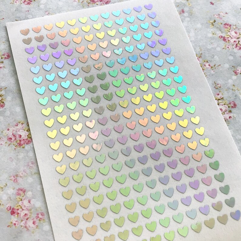 4mm Tiny Rainbow Holographic Heart Stickers Vinyl Planner Etsy