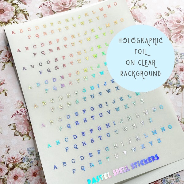 Tiny Clear Letter Stickers, Holographic Alphabet Stickers, Typewriter Stickers, BuJo Stickers, Planner Stickers, Clear Stickers