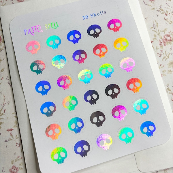 Skull Stickers, Holographic Skulls, Halloween Stickers, Goth Stickers