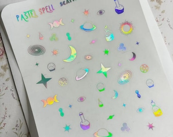 Magical Objects Tiny Clear Holographic Stickers Celestial Stars and Moons For Grimoires
