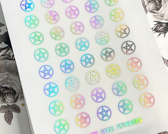 15mm Holographic Pentagram Stickers, Witchcraft Stickers, Halloween Stickers, Pentacle Stickers, Wicca Stickers, Pagan Stickers