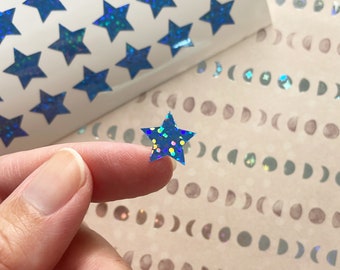 12mm Vinyl Holographic Sparkle BLUE Star Stickers, Planner Stickers, Teacher Stickers, Retro Stickers