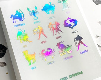 CLEAR Foiled Star Sign Stickers, Holographic Zodiac Stickers, Astrology Stickers, Foil Stickers