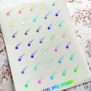 Holographic Shooting Star Stickers, Clear Sparkle Stickers, Star Stickers, Sparkly Stickers, Space Stickers, Planner Sticker, BuJo Stickers