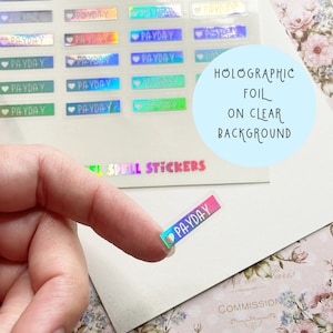 Clear Holographic Foiled Payday Stickers, 20x5mm Budget Stickers, Bullet Journal Stickers, Planner Stickers, Monthly Stickers