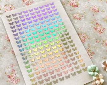 Tiny Rainbow Holographic Butterfly Stickers, Vinyl 7mm Butterfly Stickers, Holographic Stickers