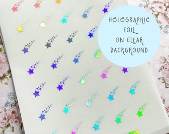 Holographic Shooting Star Stickers, Clear Sparkle Stickers, Star Stickers, Sparkly Stickers, Space Stickers, Planner Sticker, BuJo Stickers