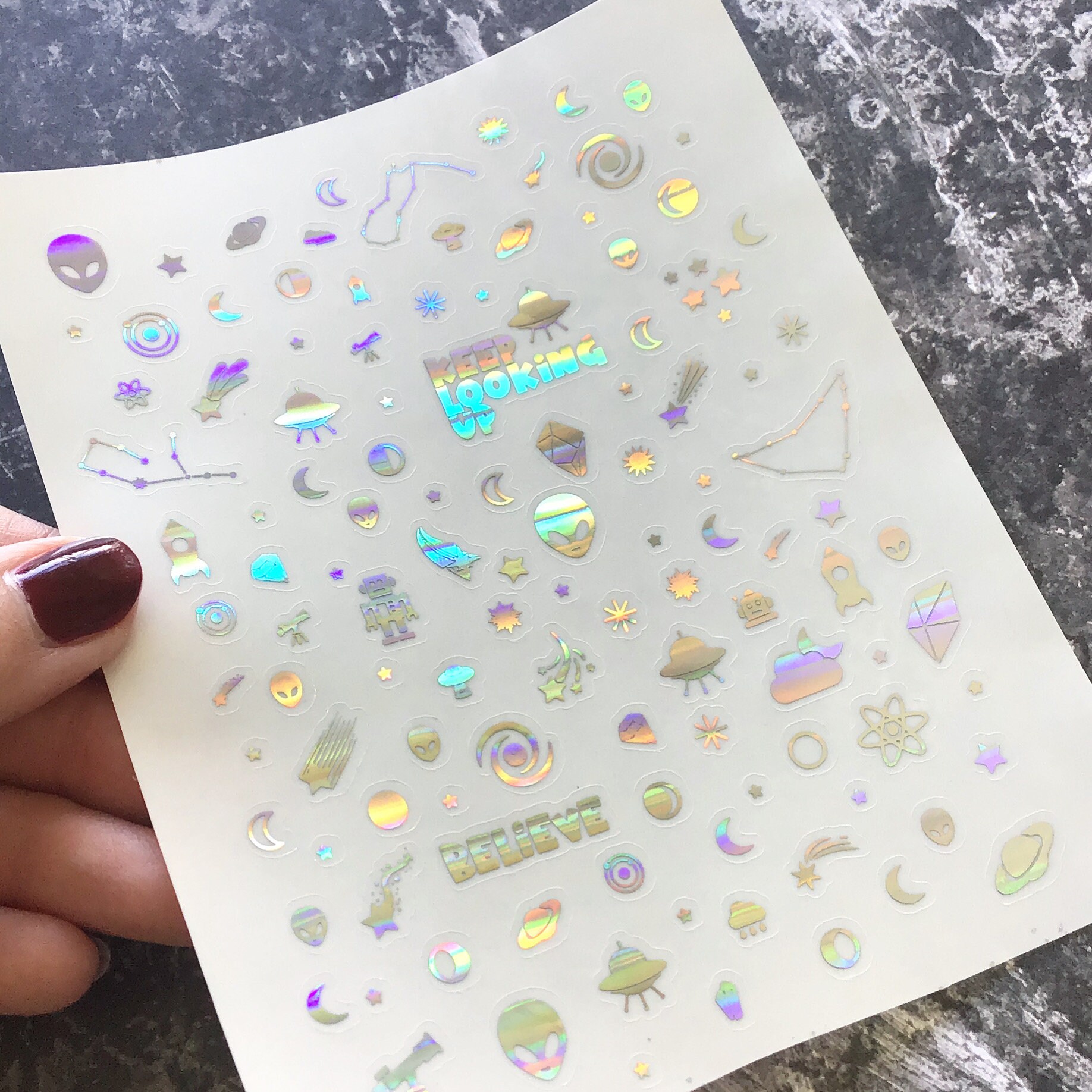 Tiny Holographic Scattered Alien Stickers Mini Sticker Sheet | Etsy