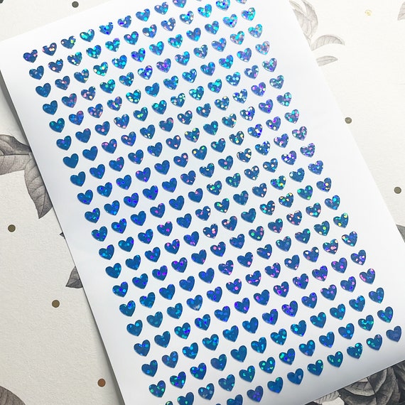 6mm Tiny Holographic Blue Sparkly Heart Stickers, Vinyl Planner Stickers,  Tiny Heart Stickers, Glittery Hearts Stickers