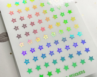 Monthly Numbered Star Stickers For Planners and Bullet Journal Stickers, Monthly Calendar Stickers