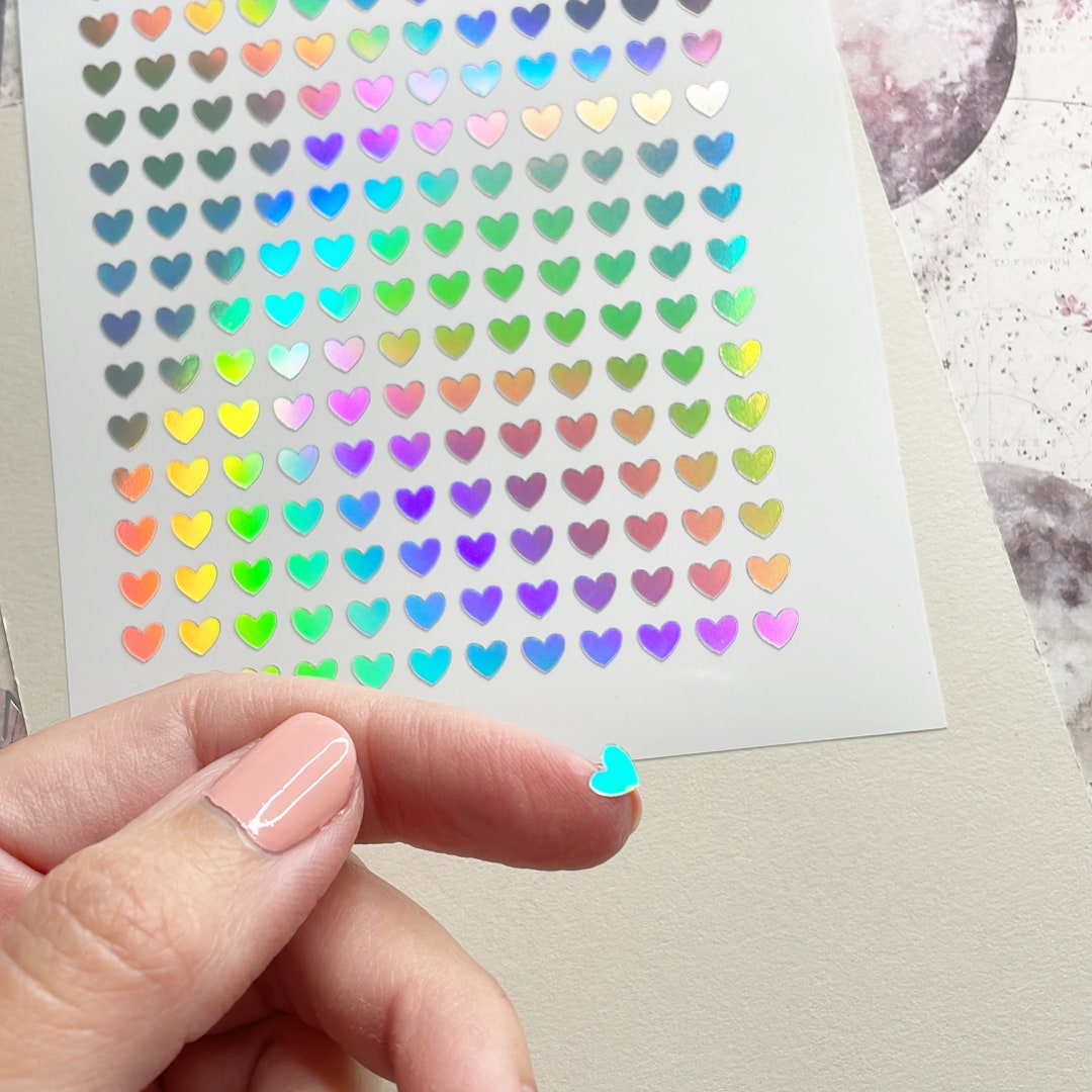 6mm Tiny Rainbow Holographic Heart Stickers, Vinyl Planner Stickers