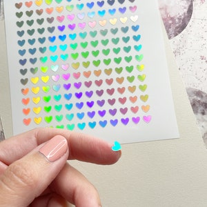 6mm Tiny Rainbow Holographic Heart Stickers, Vinyl Planner Stickers, Tiny Heart Stickers