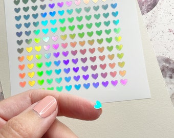 6mm Tiny Rainbow Holographic Heart Stickers, Vinyl Planner Stickers, Tiny Heart Stickers