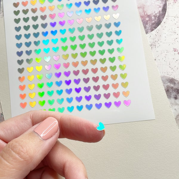6mm Tiny Rainbow Holographic Heart Stickers, Vinyl Planner Stickers, Tiny Heart Stickers