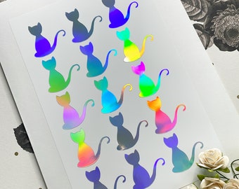 1 Inch Holographic Cat Stickers, Cat Lovers Stickers, Kitty Stickers