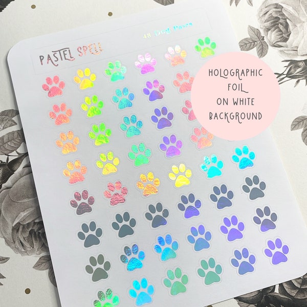 Holographic Dog Paws Stickers, Foiled Stickers, Pet Stickers, Dog Lovers Stickers