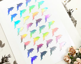 20mm Holographic Dolphin Stickers, Sea Themed Stickers, Ocean Stickers, Vinyl Stickers