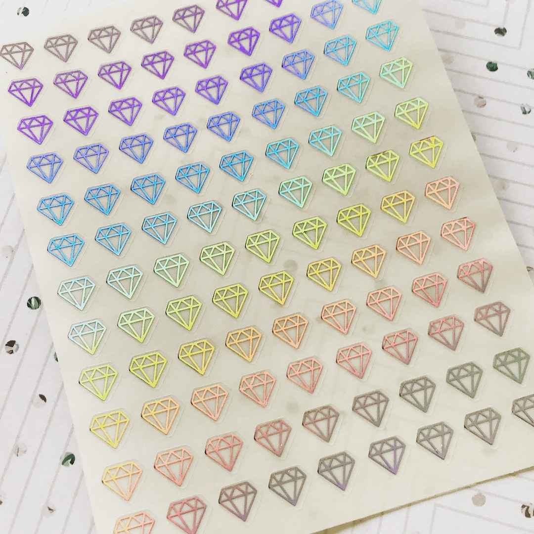 8mm Diamond Stickers on Clear Sticker Sheet, Holographic Foil Stickers ...