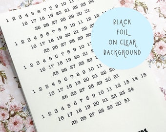 3mm Tiny Black Numbers 1-31 Stickers, Clear Background Calendar Stickers, BuJo Stickers, Tiny Stickers, Planner Stickers