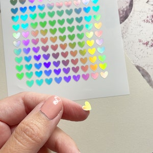 8mm Tiny Holographic Heart Stickers, Rainbow Holographic, Vinyl Stickers, 8mm Hearts, 80s Stickers, Planner Stickers, Tiny Heart Stickers