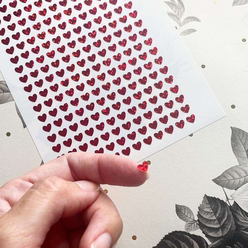 6mm Tiny Sparkly Red Heart Stickers, Vinyl Planner Stickers, Tiny Heart Stickers, Glittery Hearts Stickers image 1