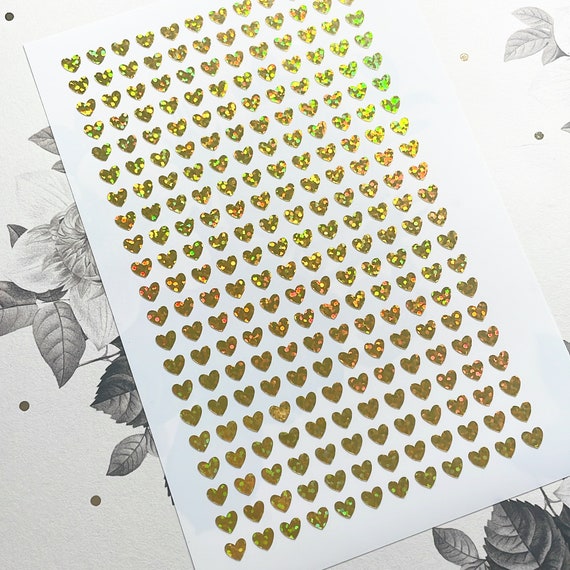 6mm Tiny Holographic GOLD Sparkly Heart Stickers, Vinyl Planner Stickers,  Tiny Heart Stickers, Glittery Hearts Stickers