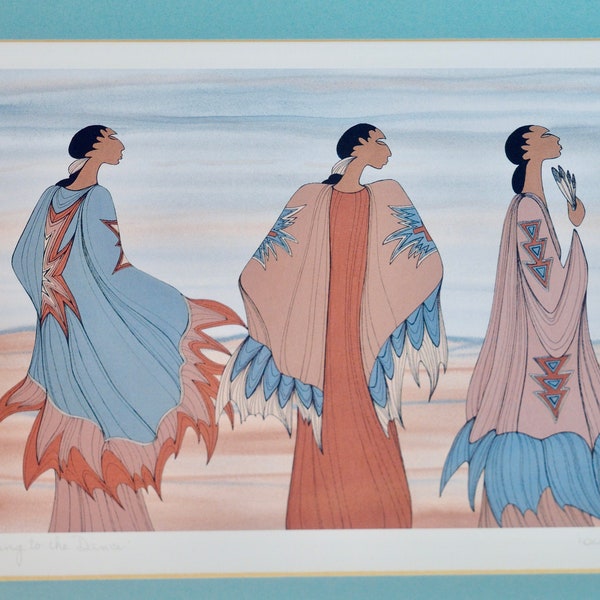 Vintage Native Art Lithograph, Maxine Noel (Ioyna Mani), Framed Going to the Dance, Maxine Noel Dance of Life, (Maxine Noel)