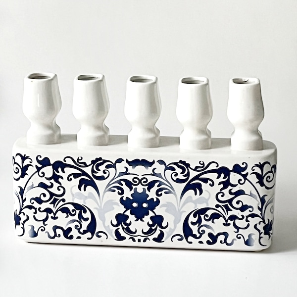 Vintage Marcel Wanders Tulip Vase, Randstad Tulip Vase, Designer Vase, Blue Delft Limited Edition Block Vase
