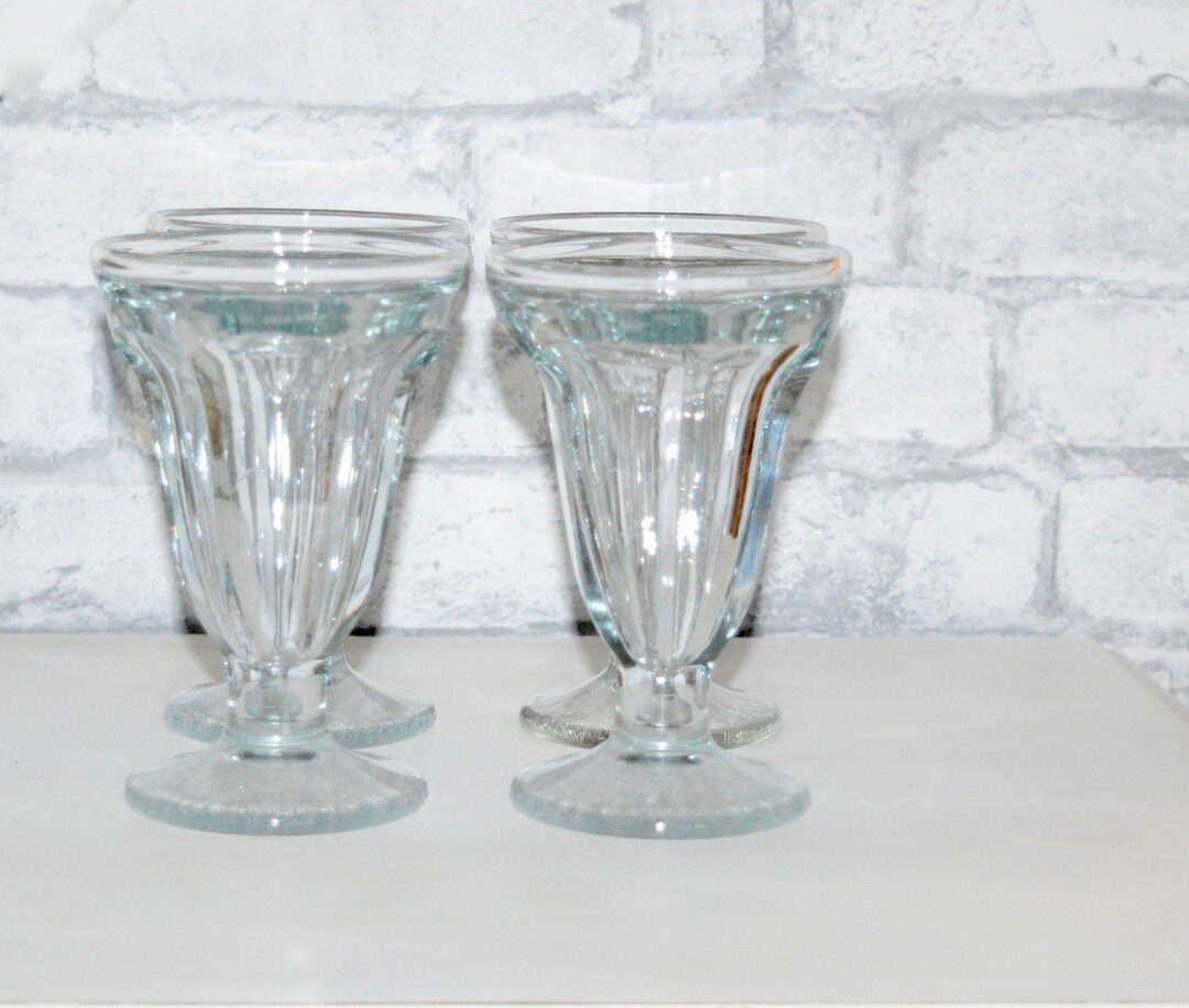 Vintage Ice Cream Dishes, Clear Glass Soda Fountain Glassware, Clear