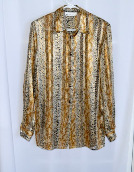80s vintage evening brown sleeveless blouse with pattern Size M