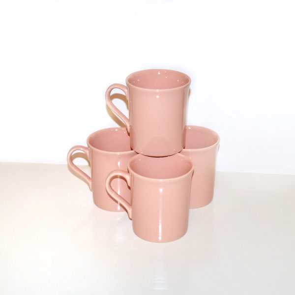 Set of 4 Vintage Pink Coffee Cups, Made in England Pink Coffee Mugs, 4 Pink Ceramic Coffee Cups