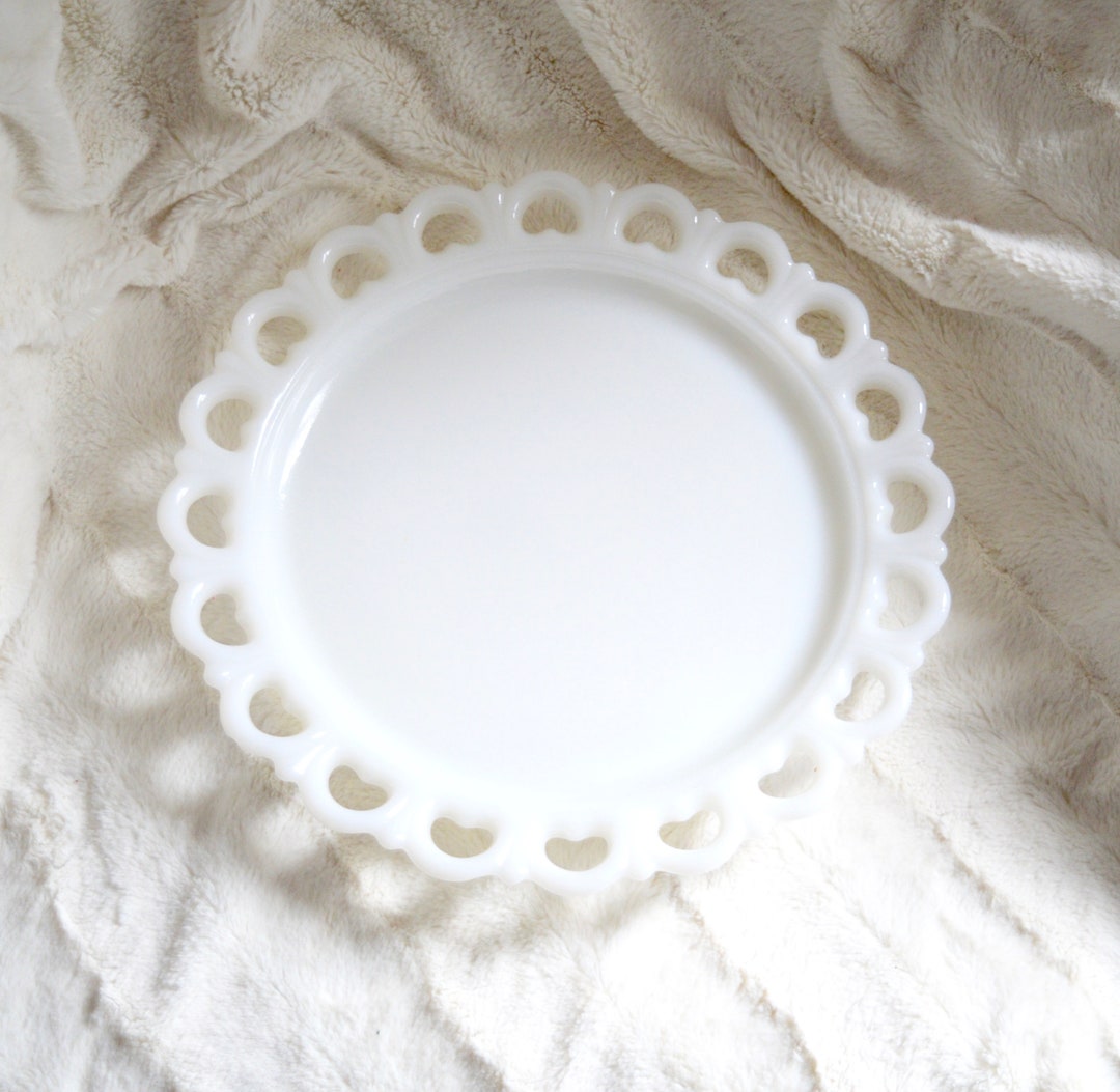 Large Vintage Milk Glass Serving Platter Lace Edge Milk Glass Etsy