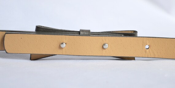 Vintage Leather Belt with Bow, Ecru/Taupe Leather… - image 4