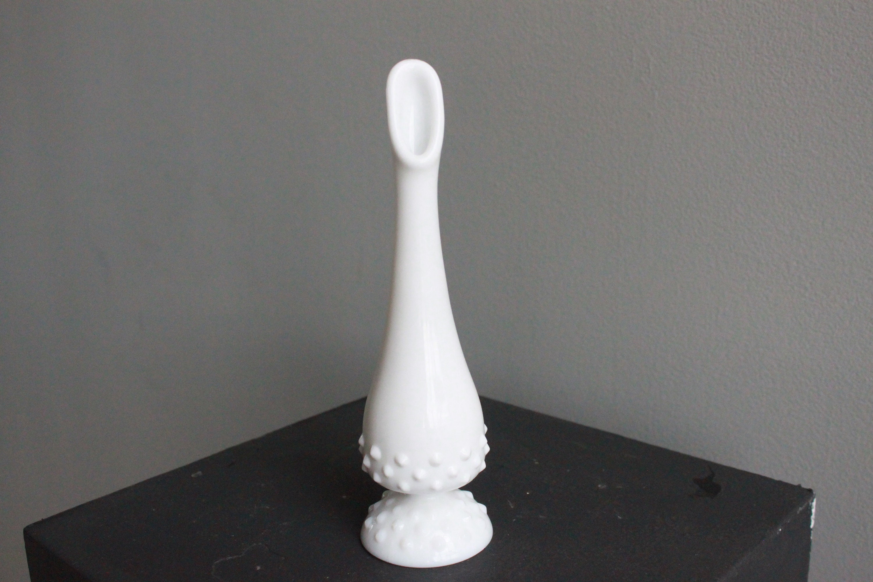Vintage Hobnail Milk Glass Swung Vase Etsy