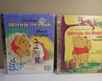 Winnie the Pooh Meets Gopher, Winnie-the-Pooh and Tigger, Little Golden Books, Vintage 1970's