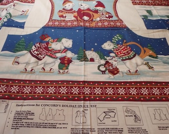Vintage Holiday on Ice Vest Fabric Panel: 1980s-90s Novelty Sewing