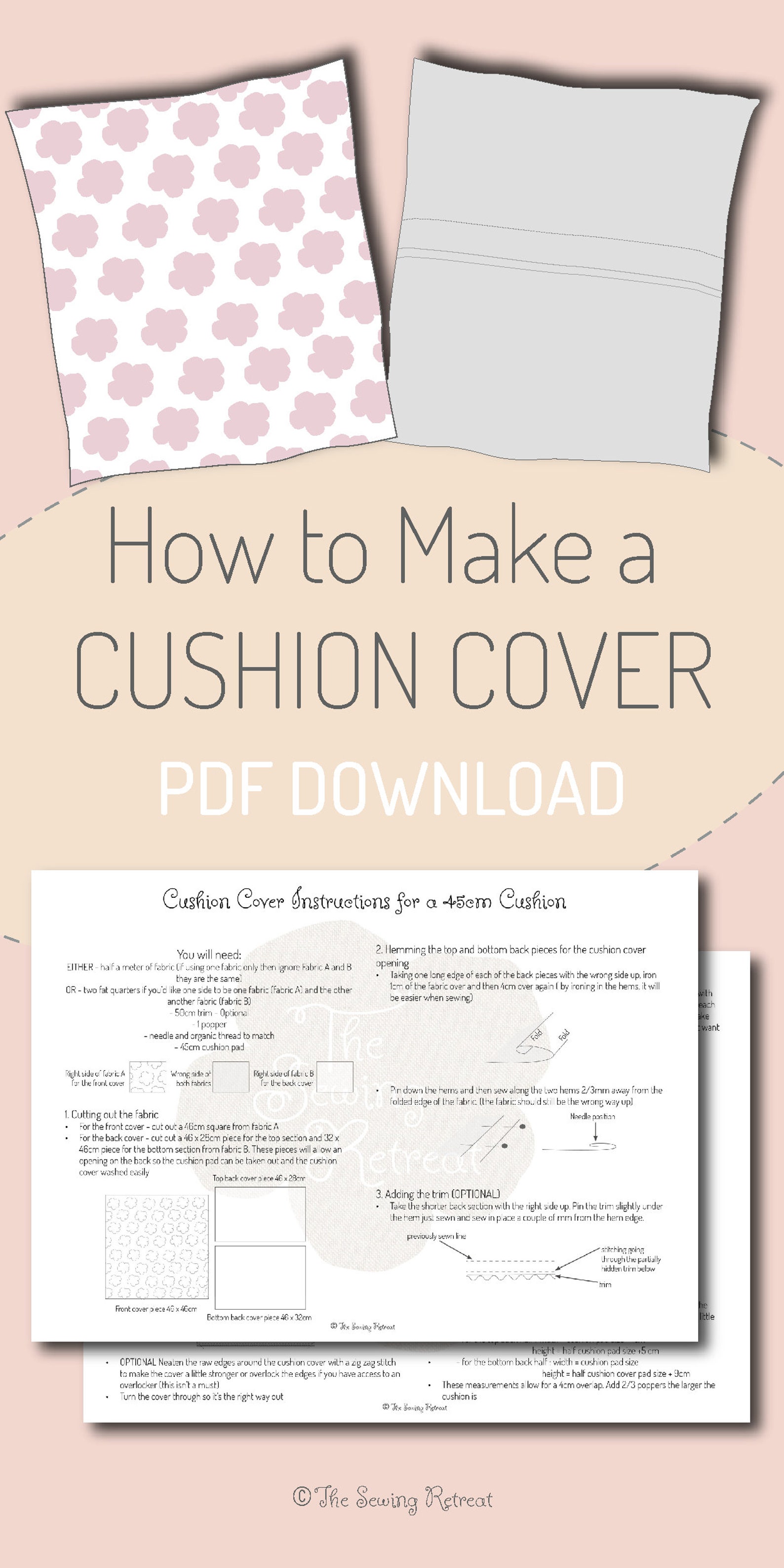 Cushion Cover PDF Sewing Pattern Instructions Etsy