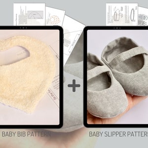 Baby Sewing Pattern Bundle Including our Baby Slipper Pattern & Baby Bib Pattern