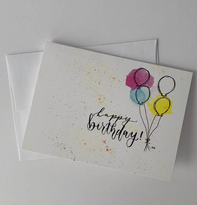 Happy Birthday Card Set Watercolor Balloons