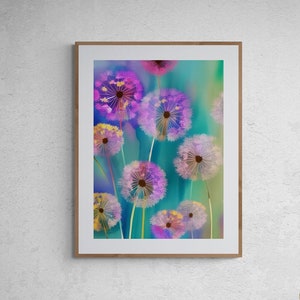 Diente de león floral abstracto Imprimible Arte mural o tarjeta de felicitación descargar flores impresión digital Acuarela pintura imprimible arte boho tie dye