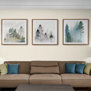 3 pcs Printable Wall Art ou carte de vœux télécharger pin minimaliste paysage brouillard impression ferme aquarelle peinture vintage impression