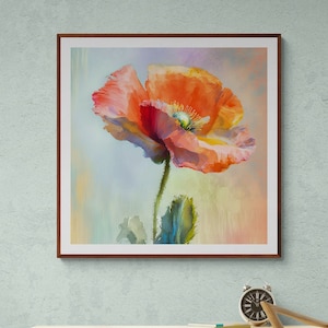 Rouge coloré coquelicot floral Imprimable Wall Art ou carte de vœux télécharger fleurs impression numérique Aquarelle imprimable peinture art