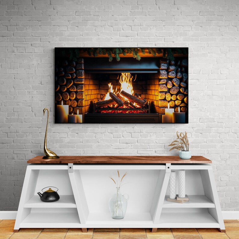Samsung Frame TV 4K ORIGINAL CHRISTMAS Decor Fireplace Screen or