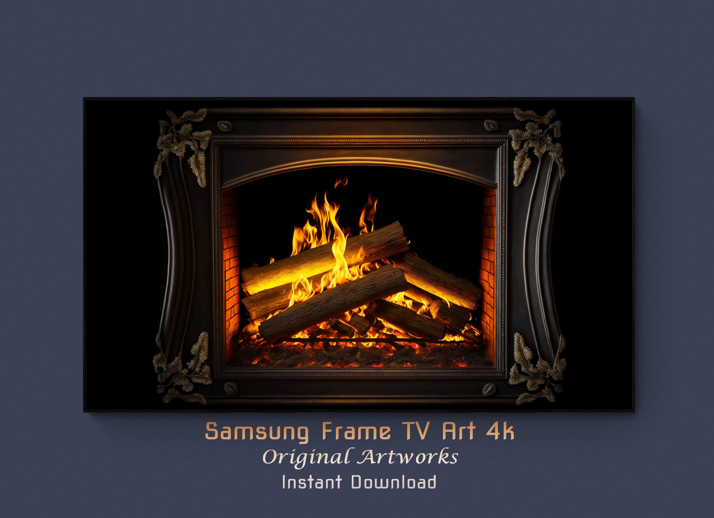 Samsung Frame TV 4K ORIGINAL Burning Fireplace Screen Printable Wall ...