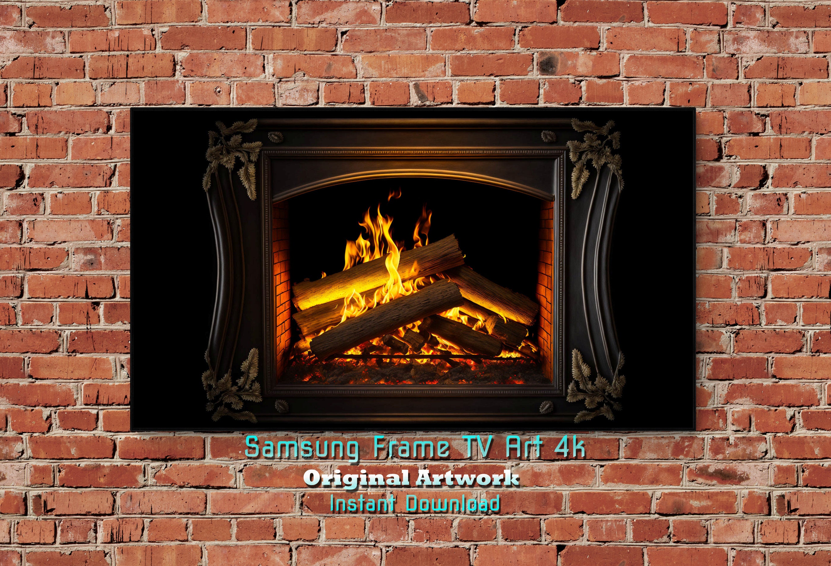 Samsung Frame TV 4K ORIGINAL Burning Fireplace Screen Printable Wall ...