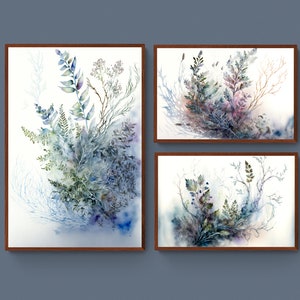 3 Aquarelle botanique imprimée vintage à base de plantes| Téléchargement instantané| Art mural imprimable Carte de vœux numérique télécharger peinture botanique triptyque
